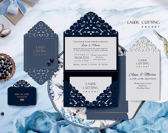 Laser cut Wedding Invitation - Gate Fold Card - Silhouette Cameo - Invitation SVG- Laser cut Card - Vector - EPS SVG files