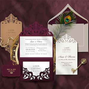Laser cut Wedding Invitation - Gate Fold Card - Silhouette Cameo - Invitation SVG - Laser cut card - Invitation - Vector - EPS SVG files