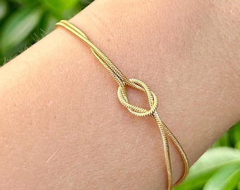Waterproof Gold Bracelet, Tarnish Proof Gold Jewellery, Love Knot Snake Bracelet, Gold Chain, Gold Snake Chain, Knotted Bracelet, Minimalist