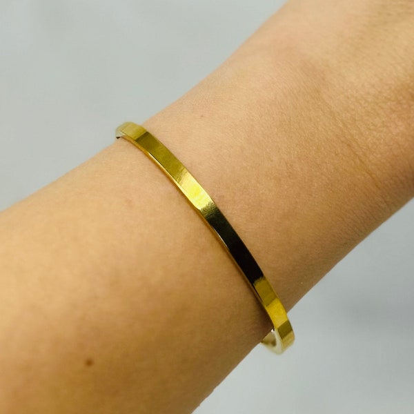 Gold Bangle, Waterproof Bracelet, Cuff Bracelet, Tarnish Free Gold, Everyday Bracelet, Simple Bangle, Polished Gold Bangle