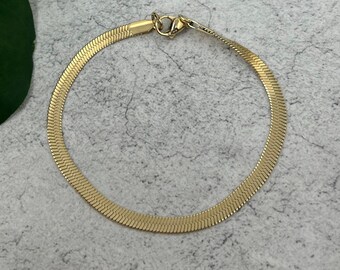 Gold Chain Bracelet, Herringbone Gold Chain, SImple Everyday Bracelet, Snake Chain Bracelet, Waterproof Jewellert, Tarnish Proof Chain 3mm