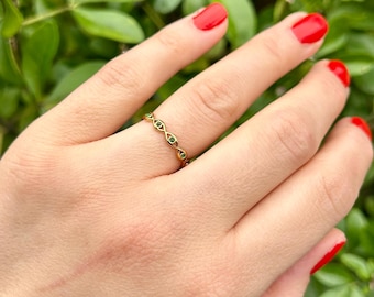Gold Evil Eye Adjustable Ring, Waterproof Non Tarnish Ring, Stacking Ring, Minimalist