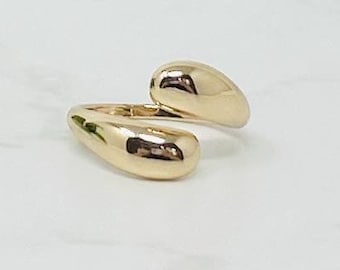 Gold Waterproof Ring, Adjustable Ring, Thumb Ring, Open Ring Band, Gold Bypass Ring, Teardrop Ring Band, Dome Ring, Tarnish Free Gold Ring