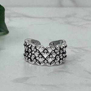 Silver Chunky Ring, Adjustable Ring Band, Woven Silver Ring, Silver Bead Ring, Statement Ring Band, Thumb Ring, Unisex Jewellery