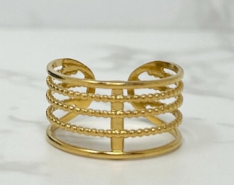 Tarnish Free Gold Ring, Adjustable Gold Ring, Chunky Ring, Thumb Ring, Waterproof Jewellery, Statement Ring, Spiral Ring, Unisex Jewellery