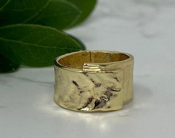 Chunky Gold Ring, Hammered Gold Ring, Brushed Gold Ring, Adjustable Ring, Open Ring, Statement Ring, Thumb Ring, Unisex Ring, Hammered Ring