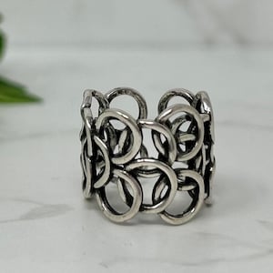Silver Chunky Ring, Thick Silver Ring, Geometric Ring, Vintage Style Ring Band, Chunky Silver Ring, Statement Ring, Adjustable Open Ring