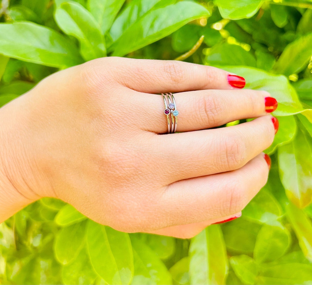 Stackable Rings Silver Stylish Set of 3 Silver Stacking Rings, Birthstone Rings, Minimalist Ring ...