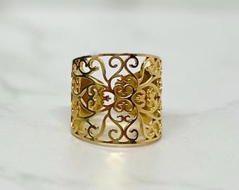 Grosse bague en or, Bijoux imperméables, Bague résistante à la ternissure, Bague tendance, Bague en filigrane, Anneau réglable, Bague tendance
