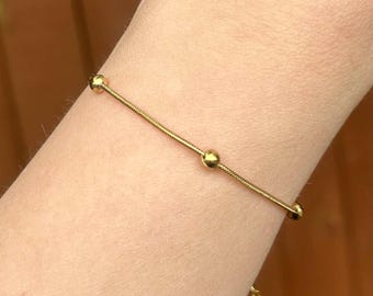 Waterproof Gold Bracelet, Tarnish Proof Gold Jewellery, Beaded Gold Snake Bracelet, Gold Chain, Delicate Bracelet, Minimalist