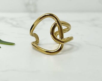 Waterproof Gold Ring, Gold Statement Ring, Tarnish Proof Adjustable Ring