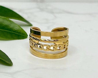 Gold Chunky Ring, Tarnish Free Gold Ring, Thumb Ring, Adjustable Ring, Statement Ring, Gold Dipped Ring, Chunky Gold Ring, Waterproof Ring