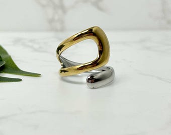 Two Tone Tarnish Free Ring, Waterproof Gold Ring, Adjustable Ring, Minimalist