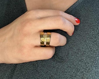 Waterproof Gold Wave Ring, Gold Statement Ring, Tarnish Proof Adjustable Ring