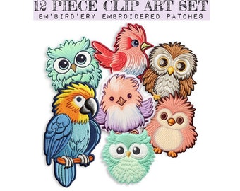 Embroidery Patch Style Clip Art | Transparent Image File | Craft Cute Bird | Art Project Pictures | Embroidered Art | Digital Print