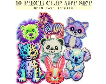 Embroidery Patch Style Clip Art | Neon Rave Duotone Animal | Cute | Art Project Transparent Pictures | Embroidered Art | Digital Print Craft
