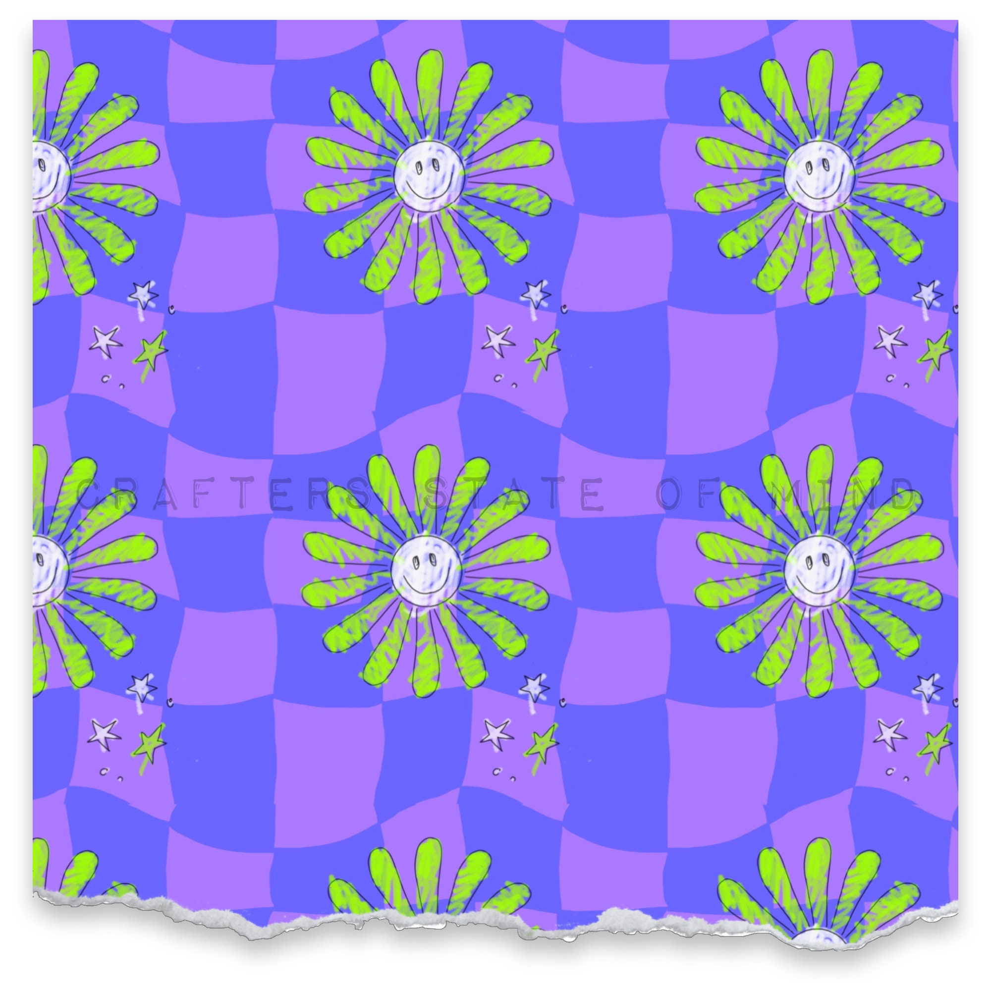 Wavy Daisy Checkerboard Pattern | 6 Pack Bundle | Repeating Seamless ...