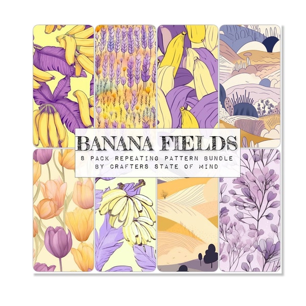 10 Piece Surface Pattern + FREEBIE | Banana flower field | Bundle | purple and yellow pattern design craft project | Pretty fabric design
