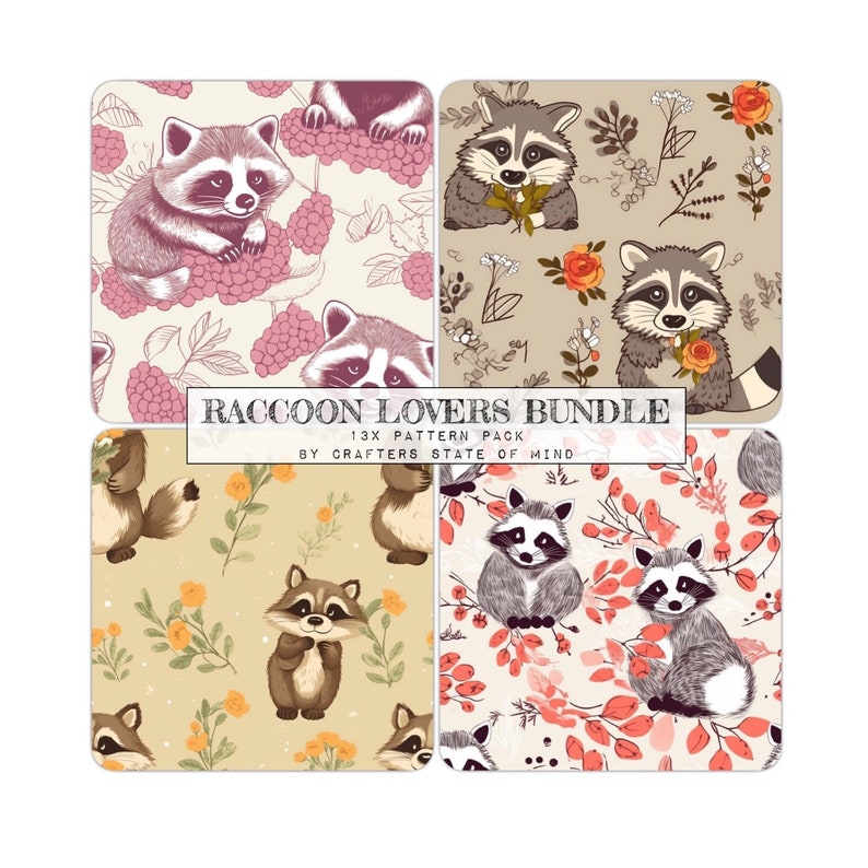 Fall Raccoon Patterns SALE - 13 Piece Repeating Seamless Pattern Bundle | for Crafts ...