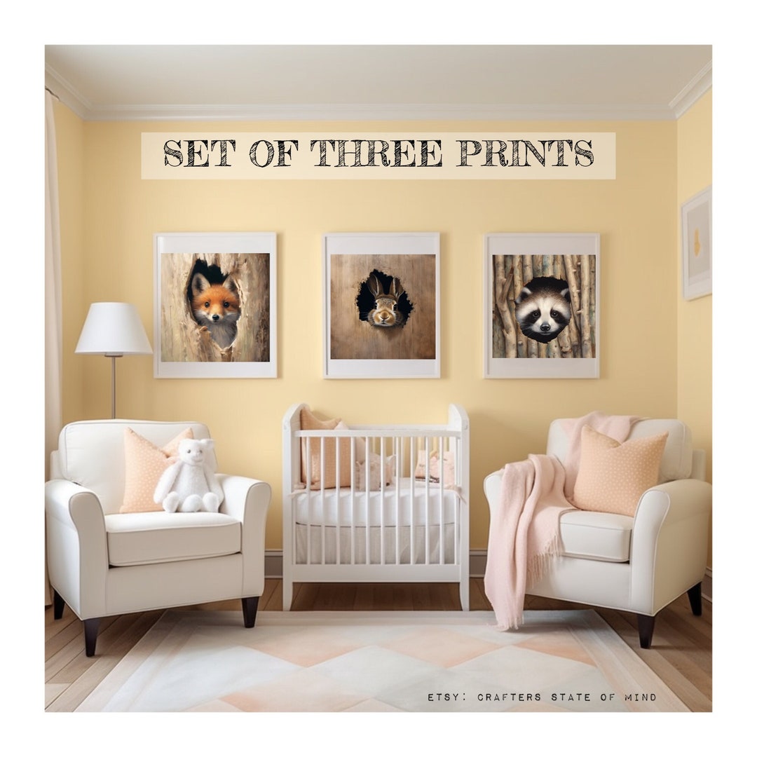 Set of 3 Woodland Forest Baby Animals Wall Art | Multiple Sizes ...