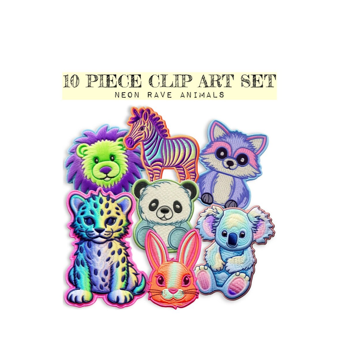 Embroidery Patch Style Clip Art | Neon Rave Duotone Animal | Cute | Art ...