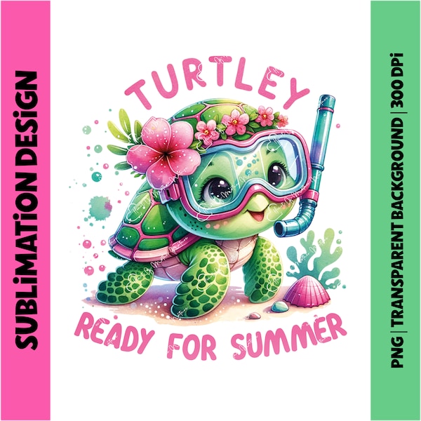 Baby Sea Turtle PNG Funny Pastel Watercolor Clipart Cute Trendy Turtle Tote Bag T-Shirt Sublimation Design Summer Beach Downloadable PNG