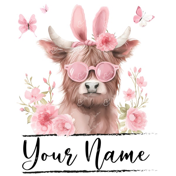 Floral Highlandcow Custom Text Western Easter PNG Easter Basket Bag Tote Make Your Own Custom Design For Shirt PNG Cow Lovers Add Your Name