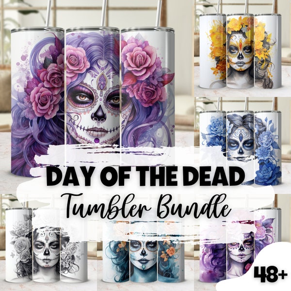 48+ Day of the Dead 20oz Tumbler Wrap SugarSkull Bundle Dia de Muertos Sublimation Catrina PNG Flowered Skull TumblerWrap Trending Designs