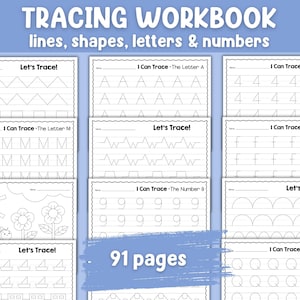 Cuaderno de trabajo de trazado / Páginas imprimibles de trazado de líneas / Formas / Letras y números / Libro de actividades para la educación en el hogar / Aprendizaje del plan de estudios de jardín de infantes