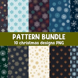 Christmas Pattern Bundle | 10 Snowflake Christmas Designs | Winter Seamless Patterns | Digital Paper | Christmas Scrapbooking