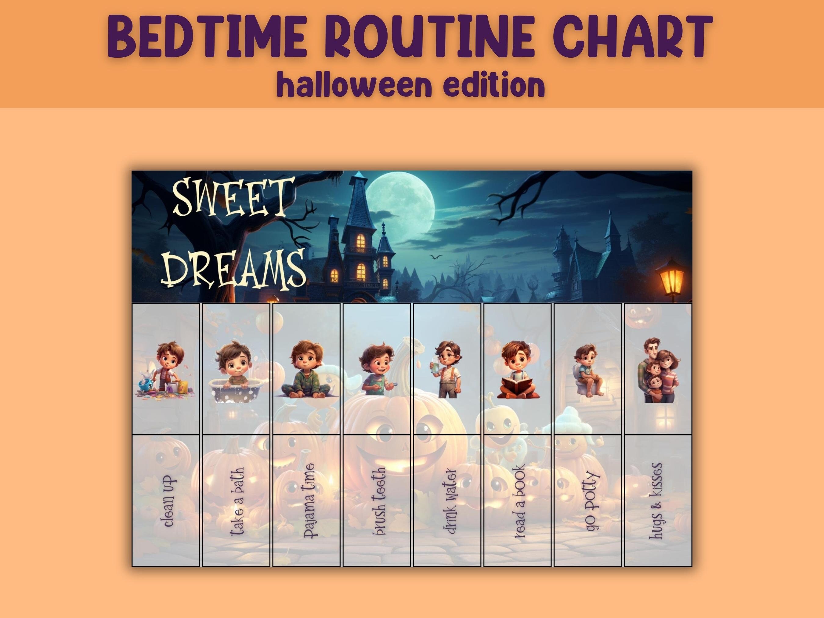 Bedtime routine chart | Halloween tasks | Visual schedule for toddler evening routine | Daily Checklist  Printable Routine | Halloween chart