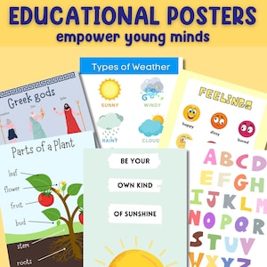 Conjunto de carteles educativos / 20 imprimibles de la escuela en casa / Alfabeto / Impresiones de sala de juegos / Decoración del aula / Carteles de aprendizaje educativo