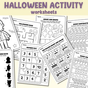 Halloween Activity Worksheets | Spooky Math | Alphabet | Mazes | Busy Book | Toddler Worksheets | Preschool Printables | Learning Pages