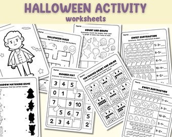 Halloween Activity Worksheets | Spooky Math | Alphabet | Mazes | Busy Book | Toddler Worksheets | Preschool Printables | Learning Pages