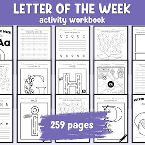 Cahier d'activités « Lettre de la semaine » | Programme préscolaire de 259 pages | Cahier chargé de l'alphabet | Pages du classeur imprimables | Cartable d'apprentissage