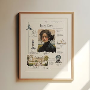 Lámina artística de Jane Eyre pintada a mano - Guía de personajes - Regalos literarios - Obra de arte exclusiva de Carrington Moore