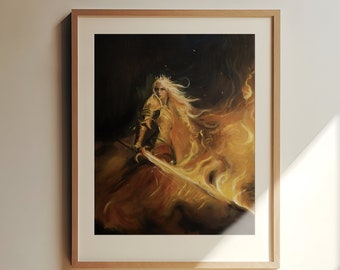 HAND PAINTED - You Do Not Yield- Aelin Artwork Print - Licensed Throne of Glass Art by Carrington Moore - Original design NOT ai