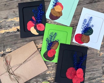Handmade Dried Flower Card Set – Botanical Greeting Cards with Envelopes