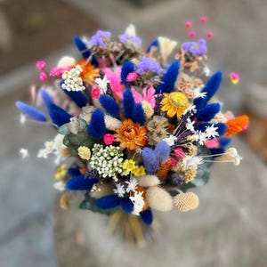 Rainbow Dried Flower Bouquet: Boho Wedding Floral Decor