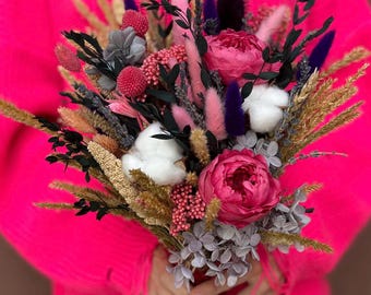Pink Peony Dried Flower Bouquet Boho Wedding or Gift