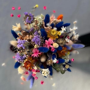 Vibrant Dried Flower Bouquet – Rainbow Rustic Flowers – Colorful Wedding & Home Décor Gift