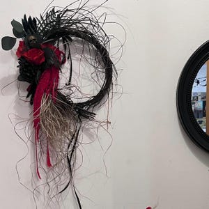 Halloween Wreath with Skull and Red Roses: Gothic Door Decor