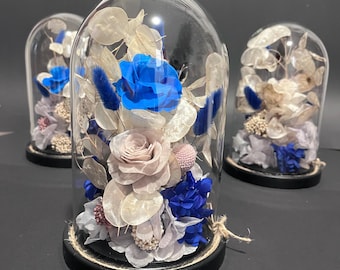 Preserved Blue Rose Glass Dome, Everlasting Floral Decor