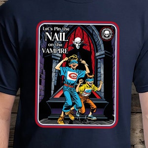 Dark Humor T-Shirt: Pin the Nail on the Vampire, Gothic Halloween Tee