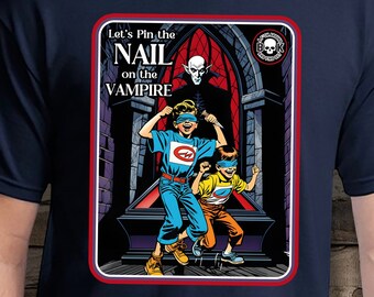 Dark Humor T-Shirt: Pin the Nail on the Vampire, Gothic Halloween Tee