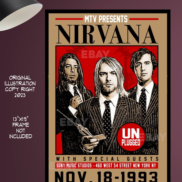 Nirvana MTV Presents Concert Poster - Cartel de concierto ilustrado - Fan art original Ilustración Vintage Nirvana grunge