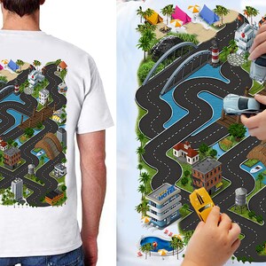 お父さんの背中のマットで車で遊ぼう ロードカーレーストラック Tシャツ、お父さんお母さんの父の日の家族へのギフト、プレイマットマッサージ Tシャツ、お父さんの誕生日プレゼント
