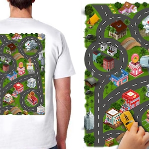 お父さんの背中のマットで車で遊ぼう ロードカーレーストラック Tシャツ、お父さんお母さんの父の日の家族へのギフト、プレイマットマッサージ Tシャツ、お父さんの誕生日プレゼント