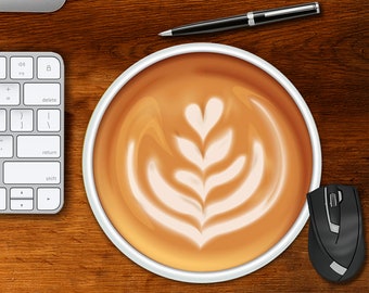 Latte Art Mouse Pad: Round Coffee Design, Non-Slip Rubber