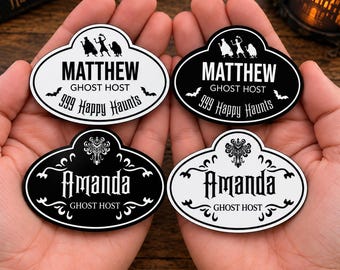 CM Halloween Ghost Host Pin Badge, Haunted Mansion Halloween pin, employee pin, halloween disney pin, Personalized Disney Name Tag